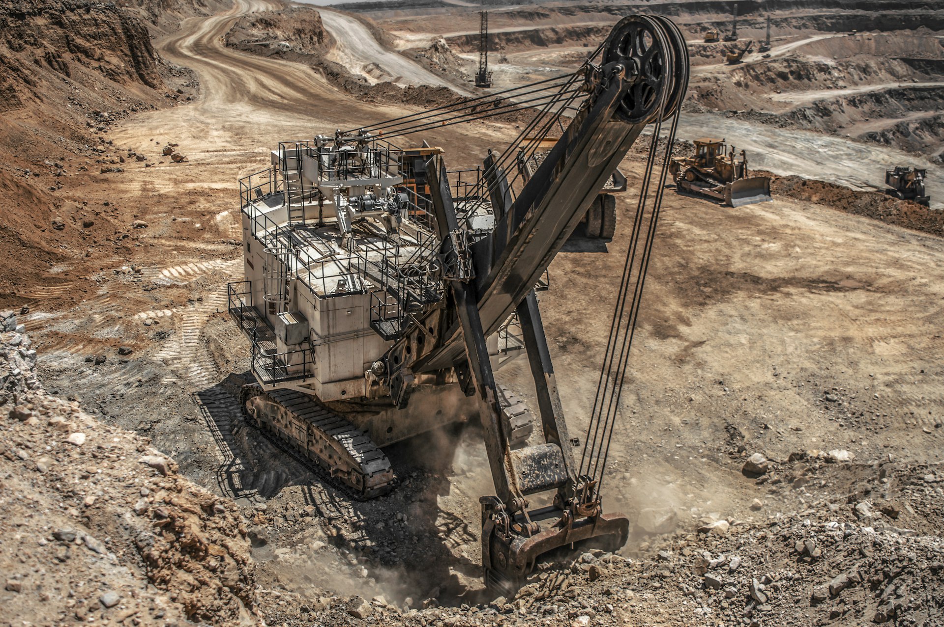 Heavy industrial equipment on an active work site